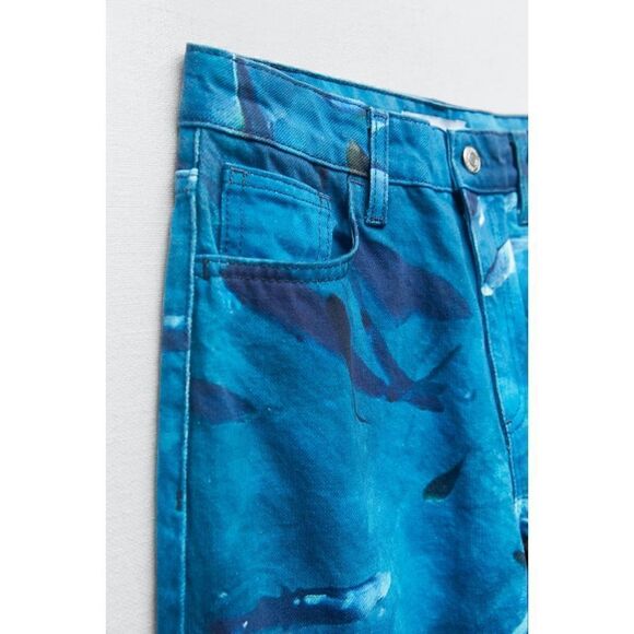 NWT Zara Straight Fit High Rise Regular Length Printed Jeans in Blue, Size 0 & 4 - Picture 9 of 16